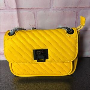 Badgley Mischka Yellow Quilted Crossbody with Chain Detail